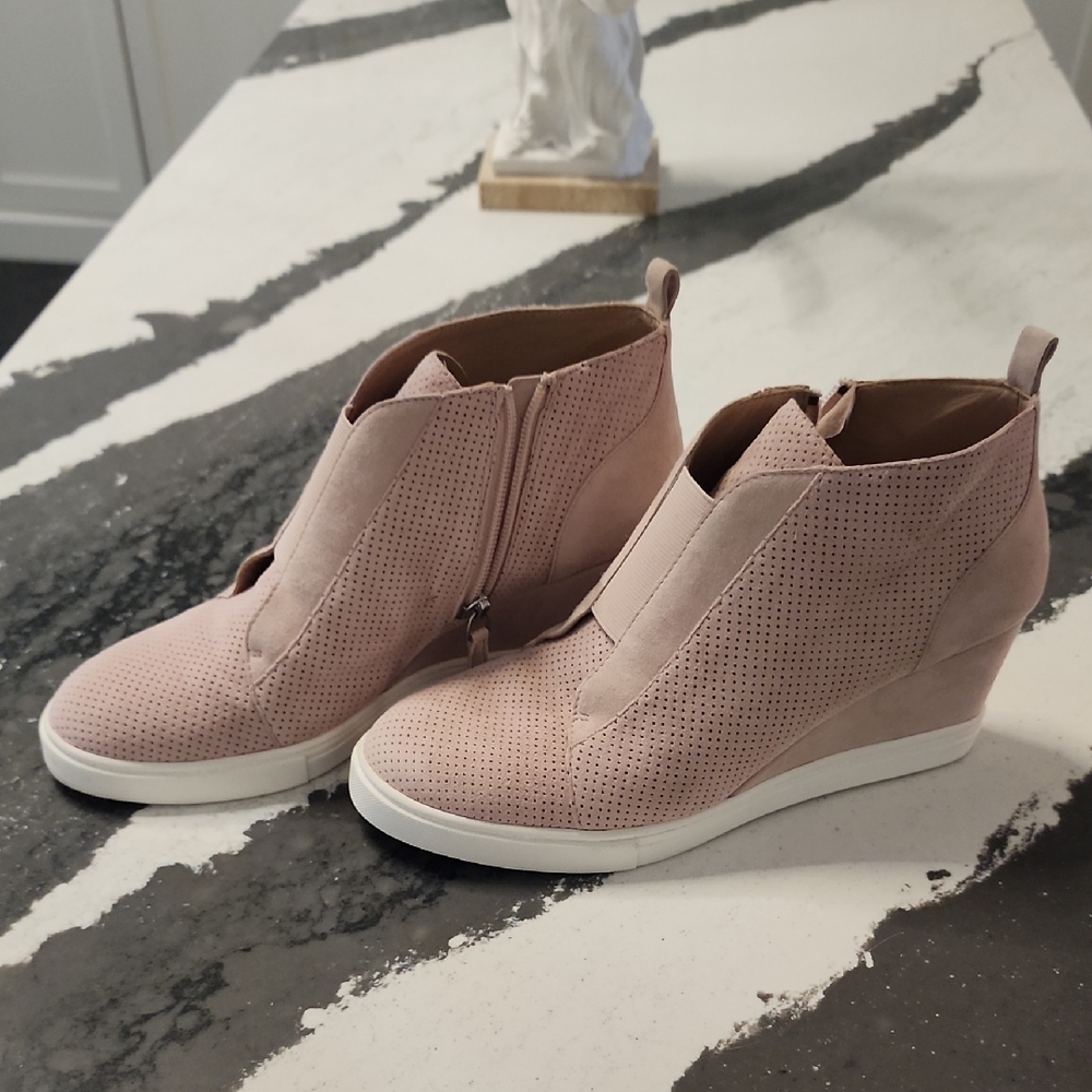 Paolo Blush Pink Perforated Wedge Sneakers